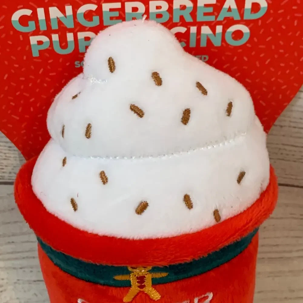 Happy Howlidays Gingerbread Puppuccino Dog Toy Plush Stuffed Squeaker Coffee Cup